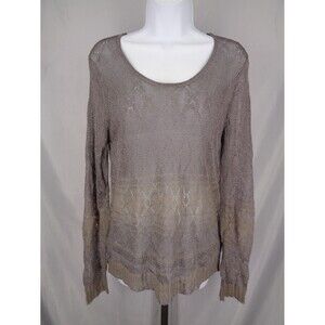 J Jill Pewter Gray Lightweight Sheer Crochet Top Knit Sweater Size Medium New